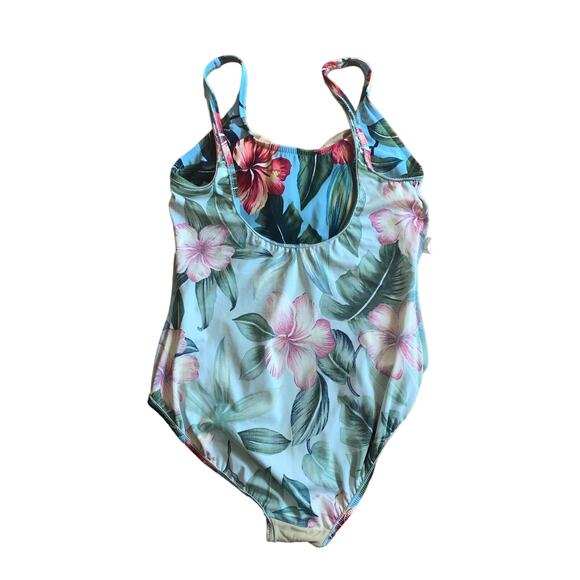 Vintage tropical print red hibiscus flower one piece swim suit Plus Size 16 - Picture 6 of 6